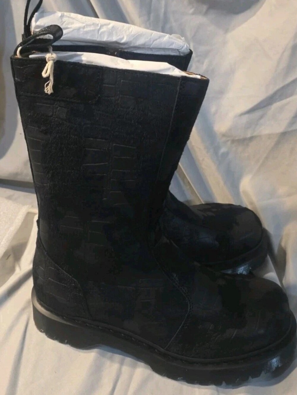 Dr Martens REJENA Hair On Croc Emboss Leather Boots Black Women Size 10 NWB